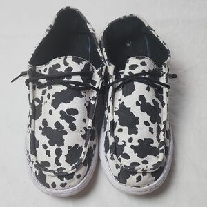 Canvas Black White Cow Print Canvas Slip On Shoes Size 13